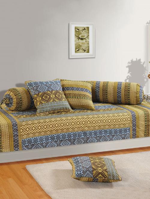 geometric pattern diwan set with bolster and cushion covers (set of 6) - 14945270 - Very Small Image - 1