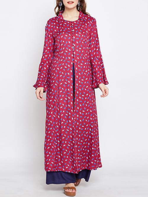 maroon rayon high-slit kurta - 14945420 - Very Small Image - 1