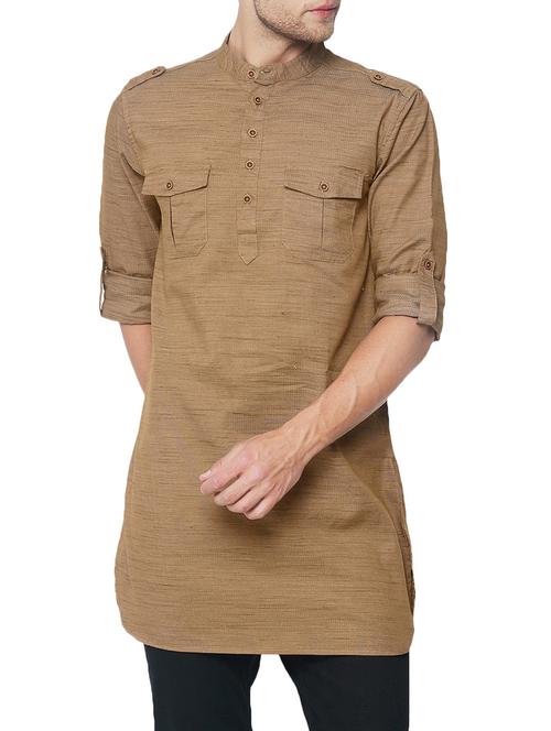 brown cotton pathani kurta - 14945581 - Very Small Image - 1