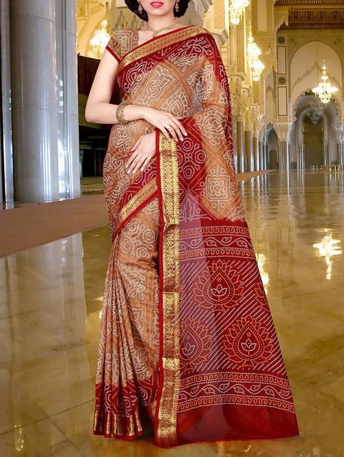 beige art silk bandhani saree with blouse - 14946308 - Very Small Image - 1