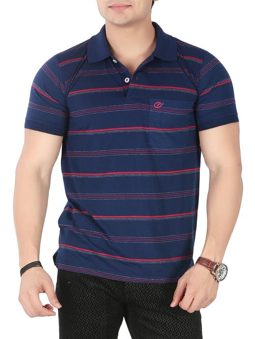 navy blue striped polo t-shirt - 14946429 - Very Small Image - 1