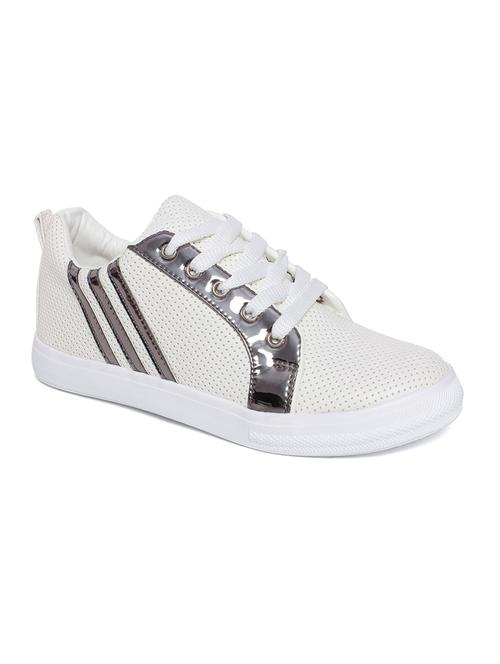 white leatherette laceup sneakers - 14946809 - Very Small Image - 1