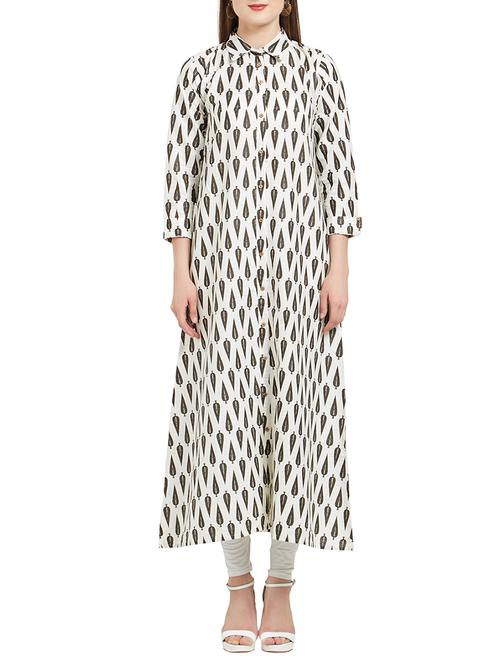 white cotton blend a-line kurta - 14946991 - Very Small Image - 1