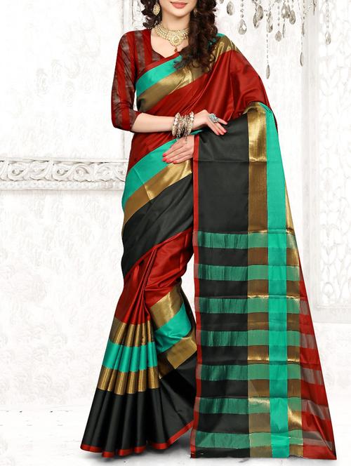 red silk saree with blouse - 14948023 - Very Small Image - 1
