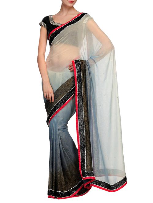 fuchsia designs grey half & half saree with blouse - 14949735 - Very Small Image - 1