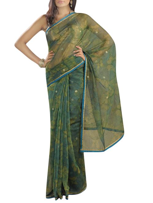 fuchsia designs green printed saree with blouse - 14949741 - Very Small Image - 1