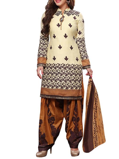 beige cotton unstitched suit - 14950101 - Very Small Image - 1