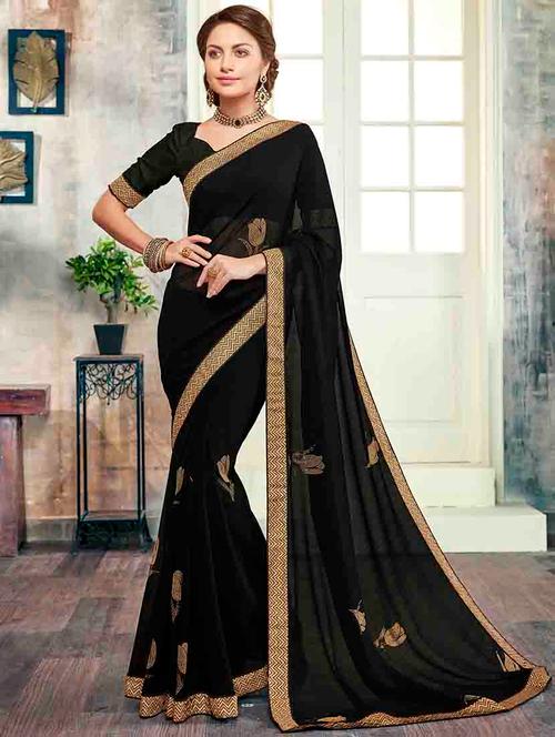 black georgette embroidered saree - 14950423 - Very Small Image - 1