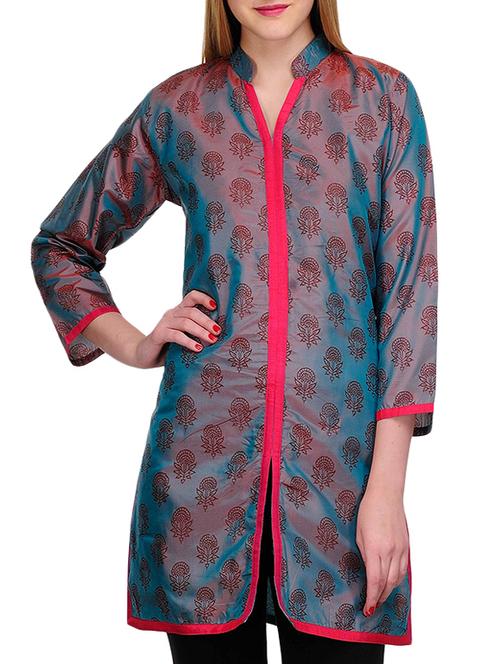 fuchsia designs two toned silk straight kurta - 14950503 - Very Small Image - 1