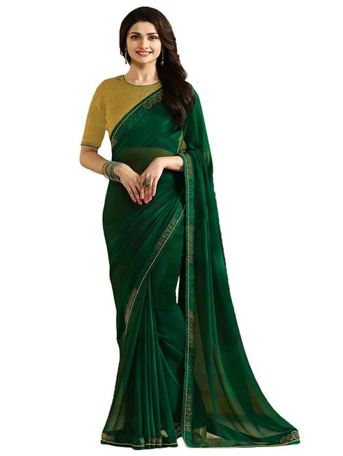 green georgette bordered saree with blouse - 14950973 - Very Small Image - 1