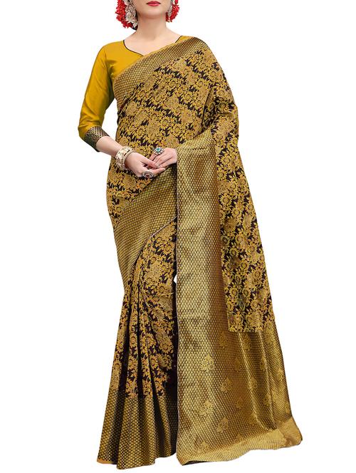gold banarasi silk saree with blouse - 14950993 - Very Small Image - 1