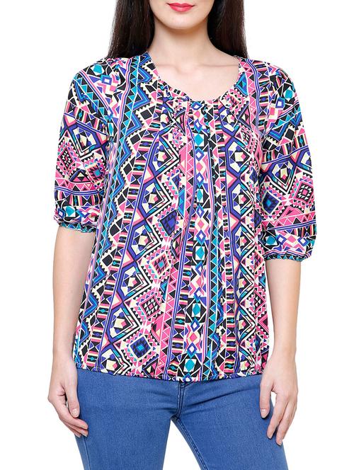 blue printed blouson top - 14951155 - Very Small Image - 1