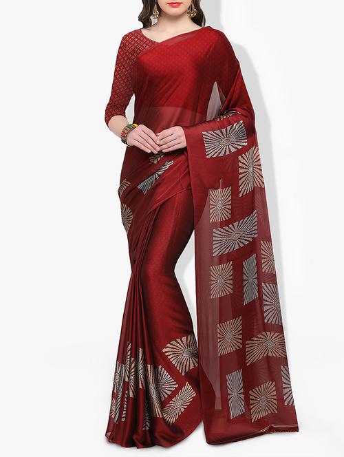 maroon printed saree with blouse - 14951361 - Very Small Image - 1
