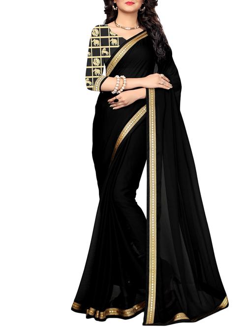 Black Silk Blend Bordered Saree With Blouse - 14951500 - Very Small Image - 1