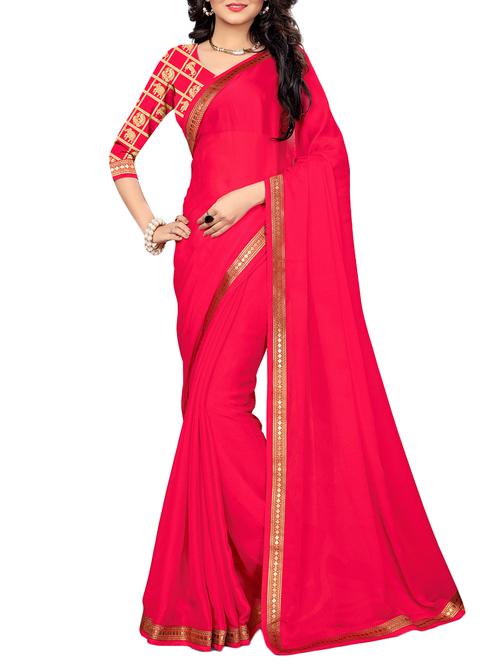pink silk blend bordered saree with blouse - 14951502 - Very Small Image - 1