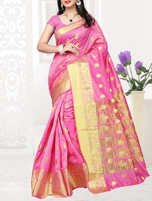 pink cotton silk kanjivaram saree with blouse - 14952086 - Very Small Image - 1