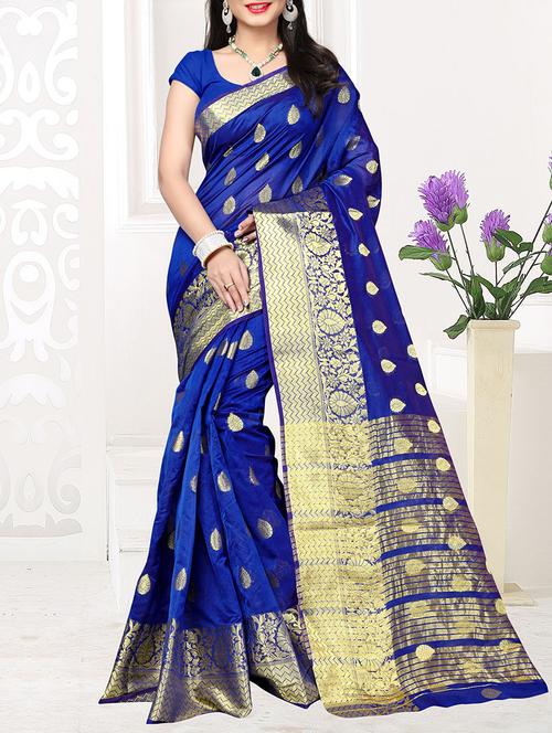 blue silk kanjivaram saree with blouse - 14952091 - Very Small Image - 1