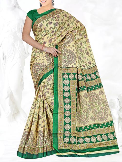 beige art silk printed saree with blouse - 14952842 - Very Small Image - 1