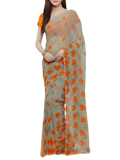 women's geometric grey colored saree - 14952982 - Very Small Image - 1