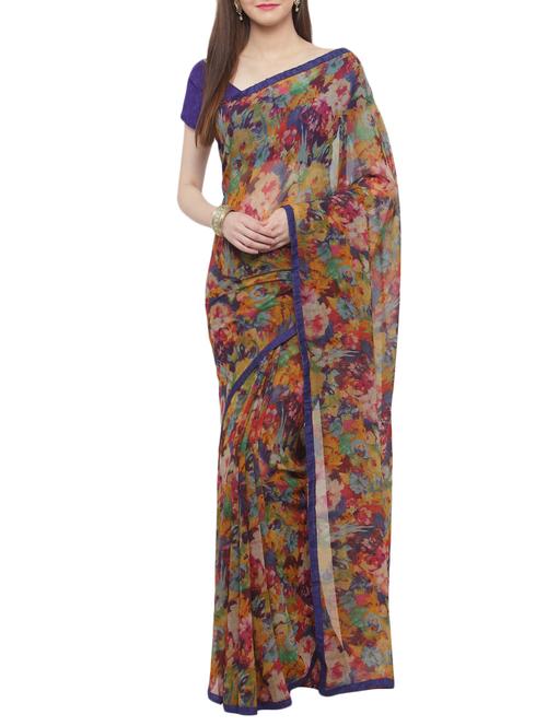 women's floral multi colored saree with blouse - 14952993 - Very Small Image - 1