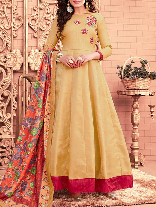 beige color  anarkali suits semi-stitched - 14953568 - Very Small Image - 1