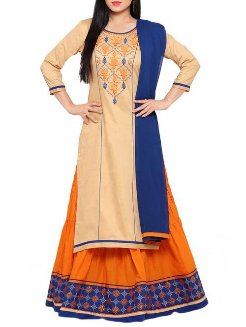 beige silk unstitched suit - 14954698 - Very Small Image - 1