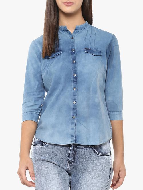 solid blue denim shirt - 14954898 - Very Small Image - 1