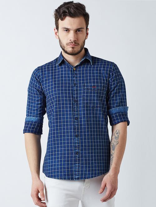 navy blue cotton casual shirt - 14955066 - Very Small Image - 1