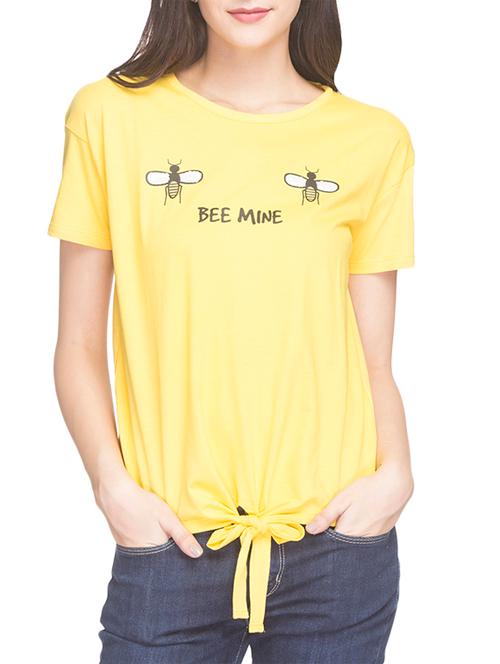 yellow printed front bow tee - 14956366 - Very Small Image - 1
