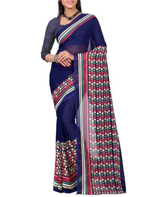 blue georgette printed saree with blouse - 14956980 - Very Small Image - 1