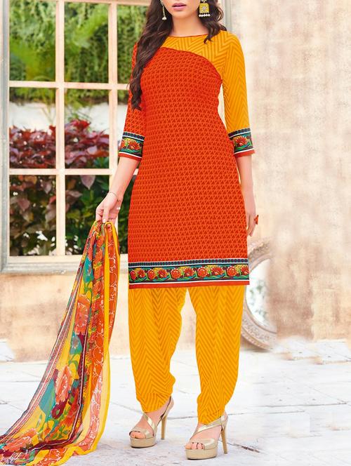 orange salwar suit unstitched - 14957263 - Very Small Image - 1