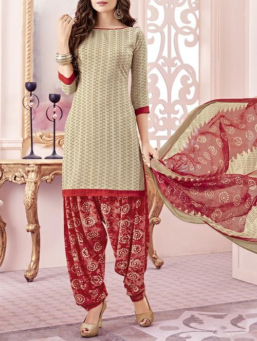 beige patiyala suits unstitched suit set - 14957279 - Very Small Image - 1