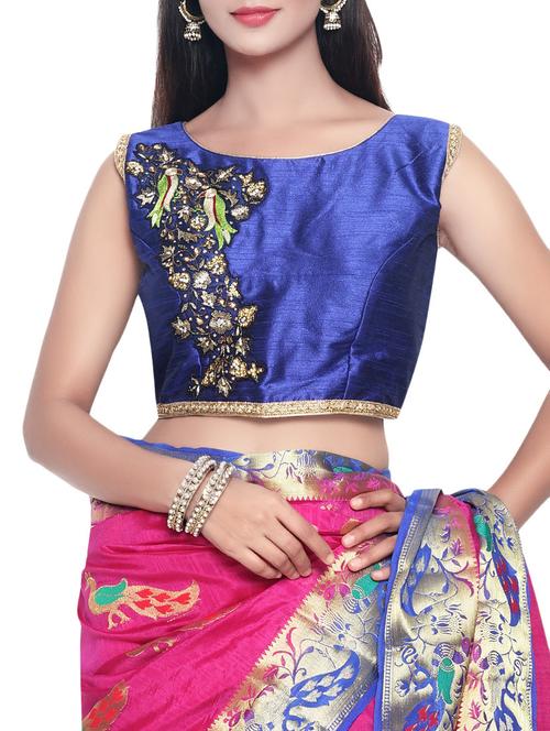 blue raw silk embroidered blouse - 14958382 - Very Small Image - 1