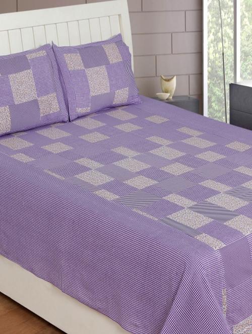 100% cotton check double bed sheet with 2 pillow covers - 14958685 - Very Small Image - 1