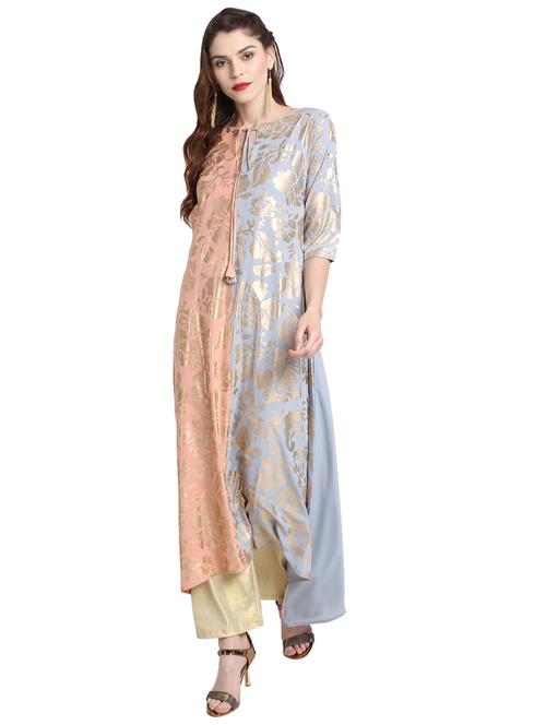foil printed asymmetric kurta - 14959043 - Very Small Image - 1