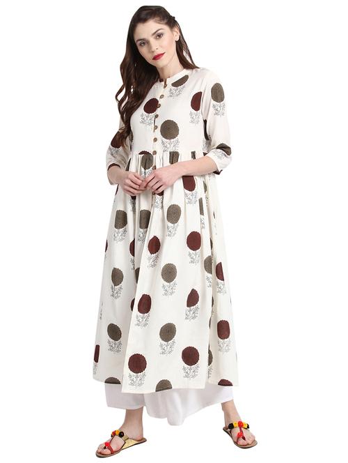 white cotton flared kurta - 14959052 - Very Small Image - 1