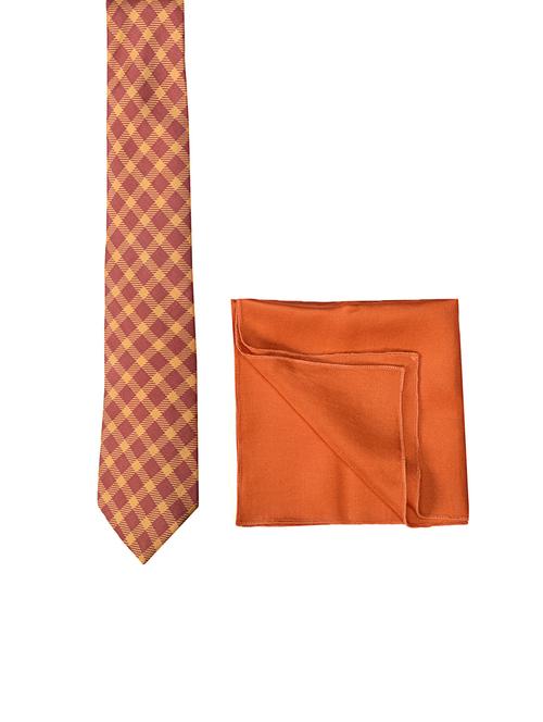 orange silk tie with pocketsquare - 14960116 - Very Small Image - 1