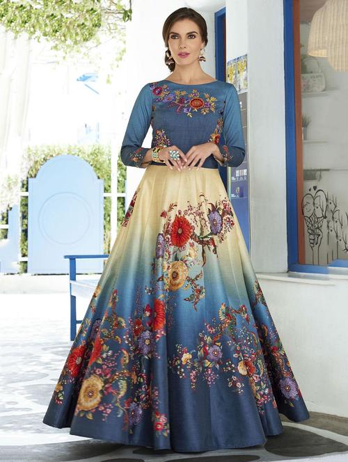 blue silk panelled lehenga - 14961108 - Very Small Image - 1