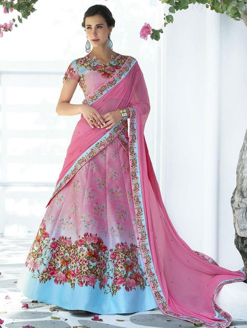 pink silk panelled lehenga - 14961112 - Very Small Image - 1