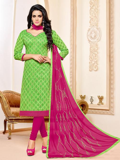 Printed unstitched churidaar suit - 14963091 - Very Small Image - 1