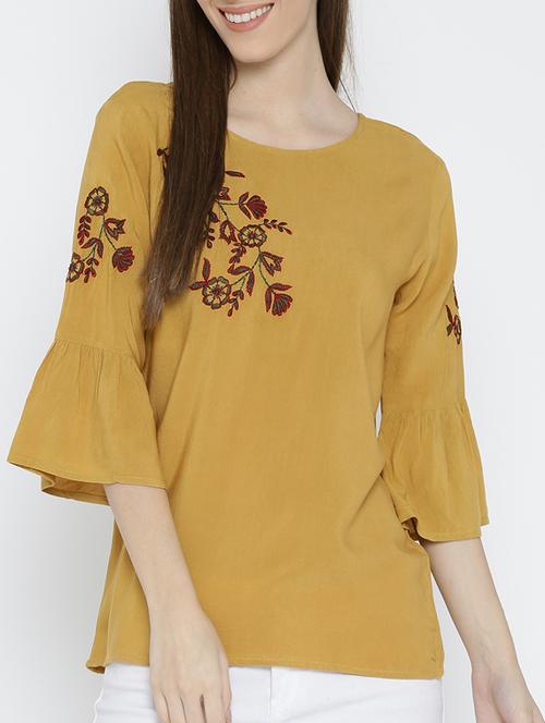 yellow rayon embroidered top - 14963123 - Very Small Image - 1