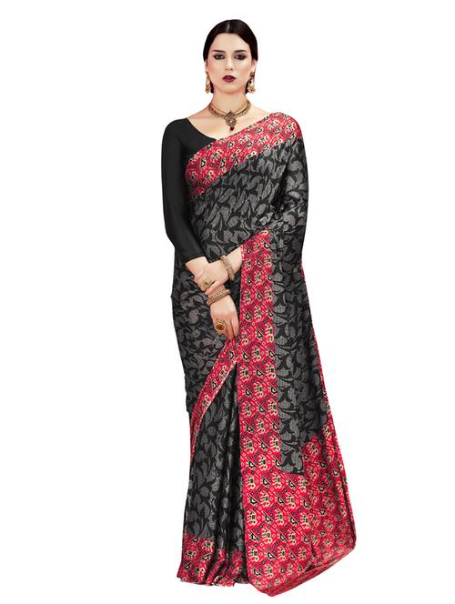 black silk printed saree with blouse - 14964236 - Very Small Image - 1