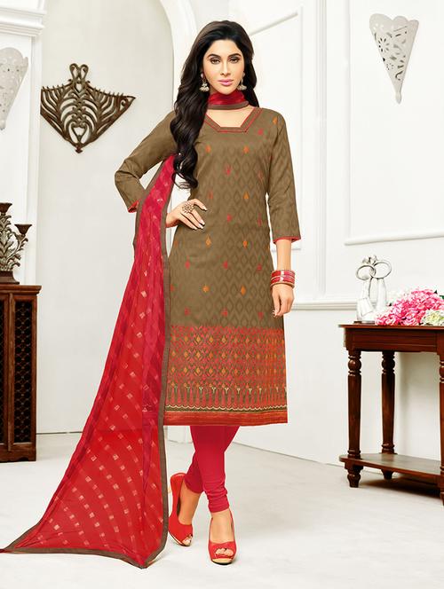 brown churidaar suits unstitched suit set - 14964539 - Very Small Image - 1