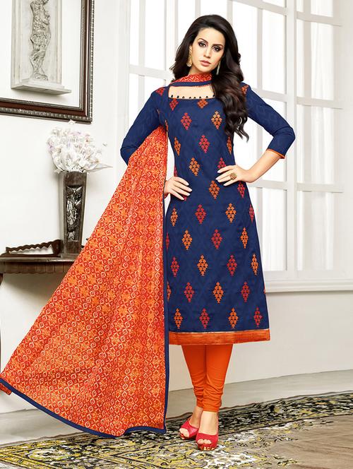 blue churidaar suits unstitched suit set - 14964540 - Very Small Image - 1