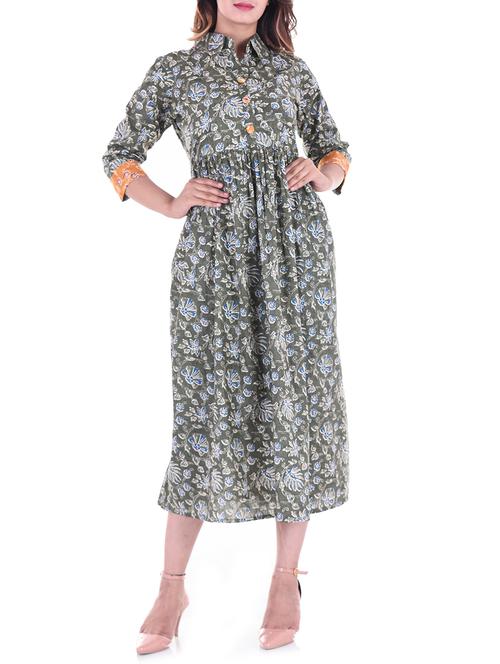 olive flared kurta - 14965263 - Very Small Image - 1