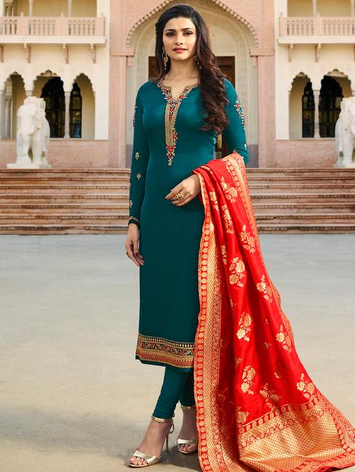 blue churidaar suits semi-stitched suit - 14965296 - Very Small Image - 1