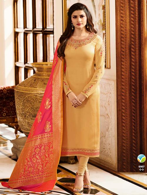 beige silk semistitched suit - 14965298 - Very Small Image - 1