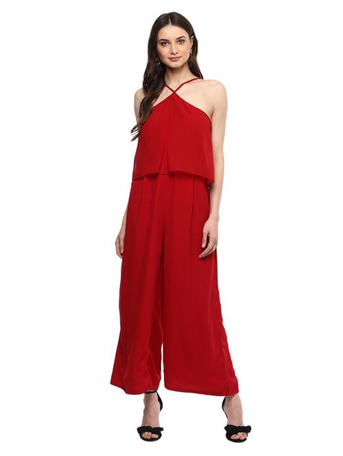 solid red full leg jumpsuit - 14965361 - Very Small Image - 1