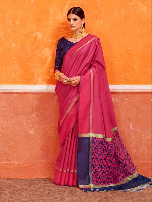 pink silk tussar saree with blouse - 14966716 - Very Small Image - 1