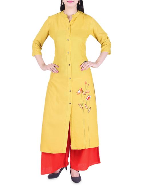 yellow rayon straight kurta - 14967171 - Very Small Image - 1